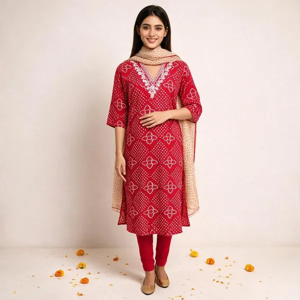 Red_Cotton_Straight_Kurta_Set_For_Women