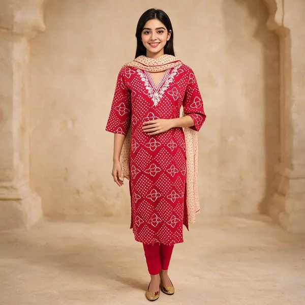 Red_Cotton_Straight_Kurta_Set_For_Women