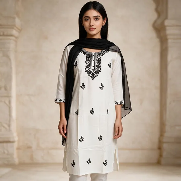 White_Lucknowi_Work_Straight_Kurta_For_Women