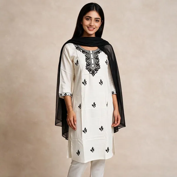 White_Lucknowi_Work_Straight_Kurta_For_Women