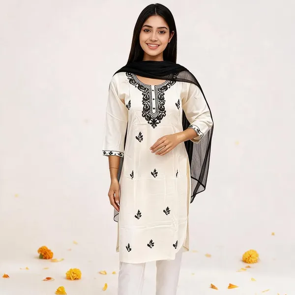 White_Lucknowi_Work_Straight_Kurta_For_Women