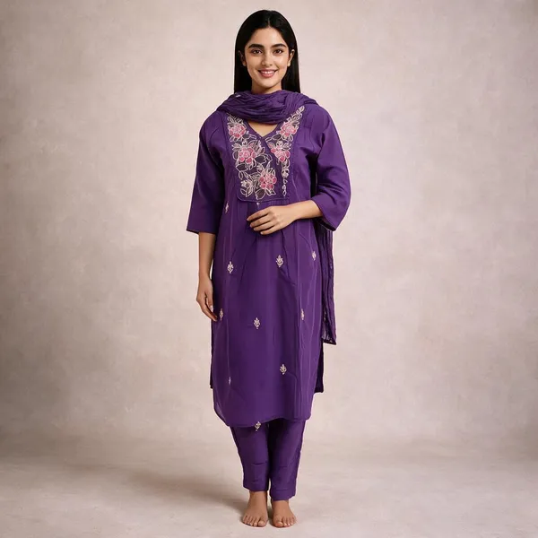 Purple_Cotton_Straight_Kurta_Set_For_Women