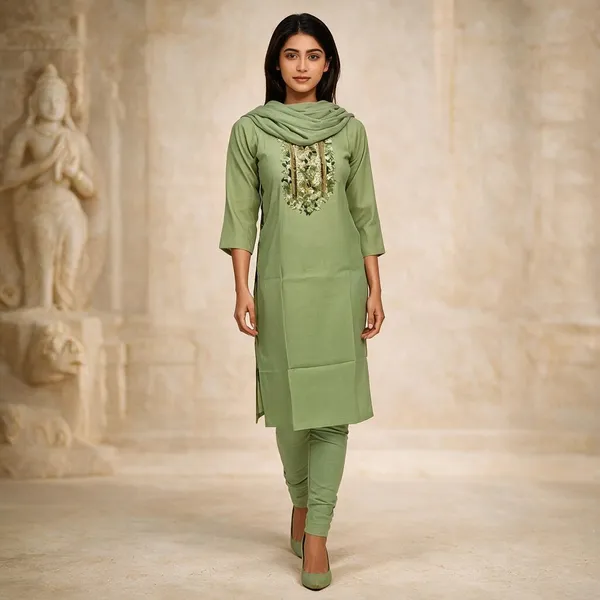 Green_Cotton_Straight_Kurta_Set_For_Women