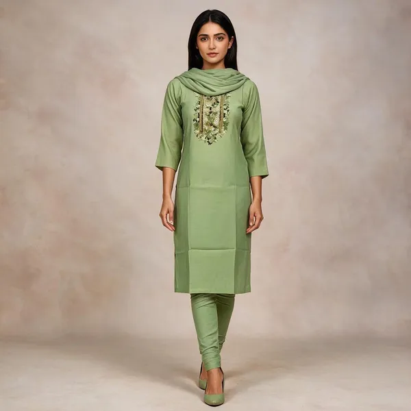 Green_Cotton_Straight_Kurta_Set_For_Women