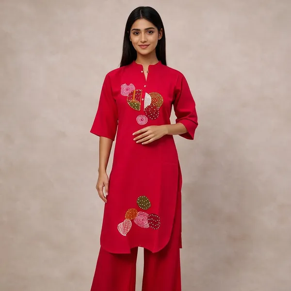 Red_Cotton_Straight_Kurta_For_Women