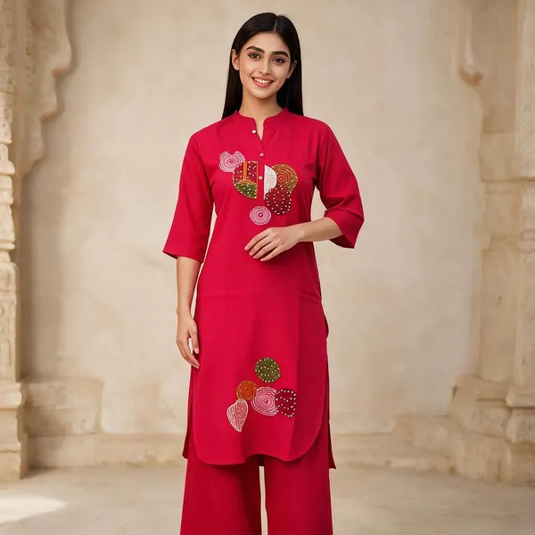 Red_Cotton_Straight_Kurta_For_Women