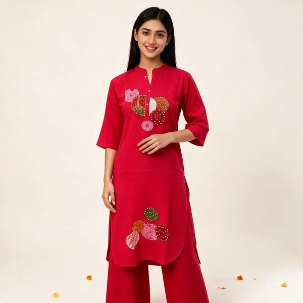 Red_Cotton_Straight_Kurta_For_Women