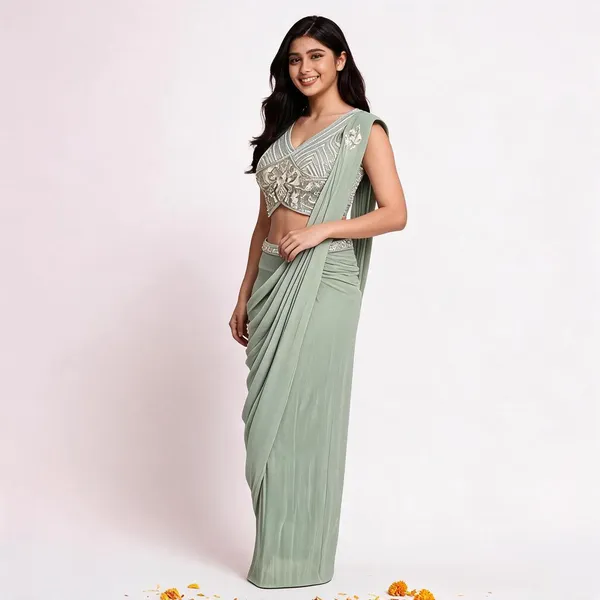 Mint_Green_Butter_Crepe_Saree_For_Women