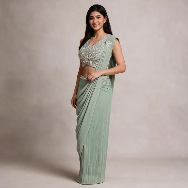 Mint_Green_Butter_Crepe_Saree_For_Women