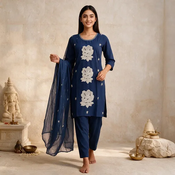 Blue_Cotton_Kurta_Set_For_Women