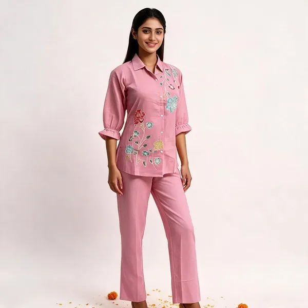 Pink_Crepe_Shirt_And_Trouser_Set_For_Women