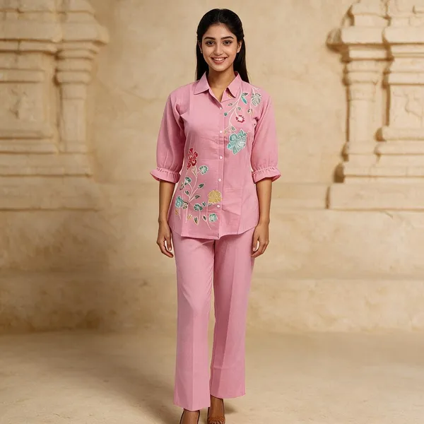 Pink_Crepe_Shirt_And_Trouser_Set_For_Women