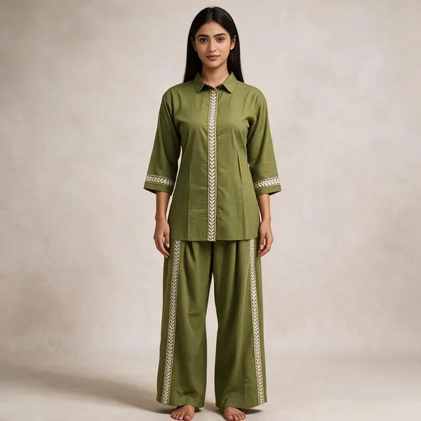Olive_Green_Cotton_Kurta_Pant_Set_For_Women