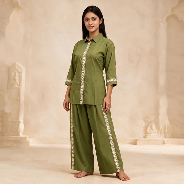 Olive_Green_Cotton_Kurta_Pant_Set_For_Women