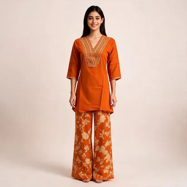 Orange_Cotton_Straight_Kurta_Set_For_Women