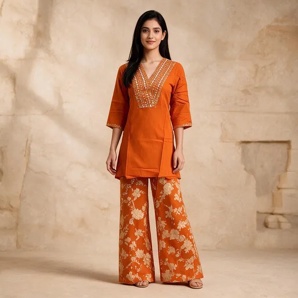 Orange_Cotton_Straight_Kurta_Set_For_Women