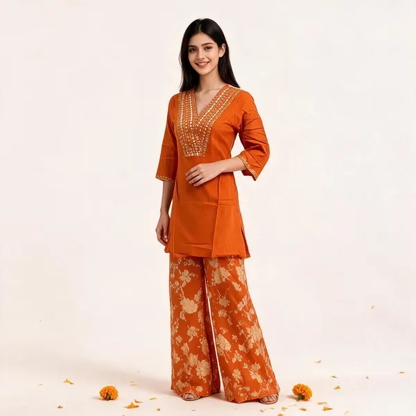 Orange_Cotton_Straight_Kurta_Set_For_Women
