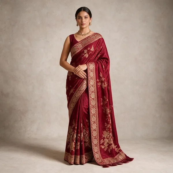 Red_Embroidered_Traditional_Saree_For_Women