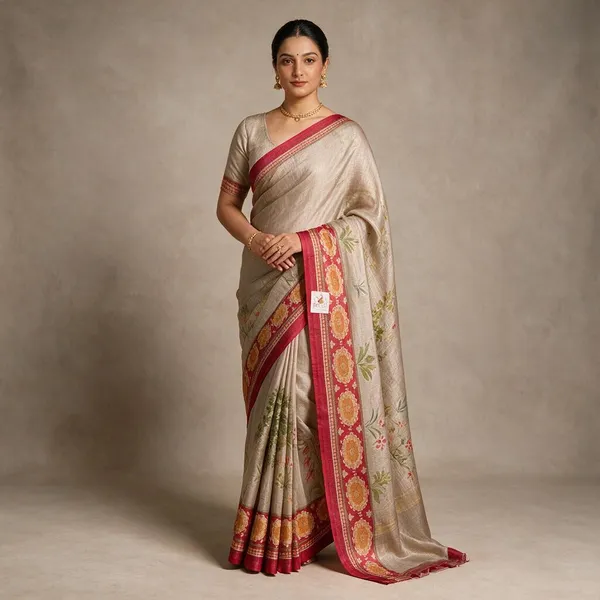 Beige_Woven_Floral_Print_Saree_For_Women