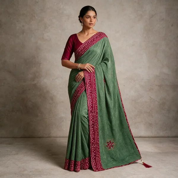 Green_Printed_Embroidered_Saree_For_Women