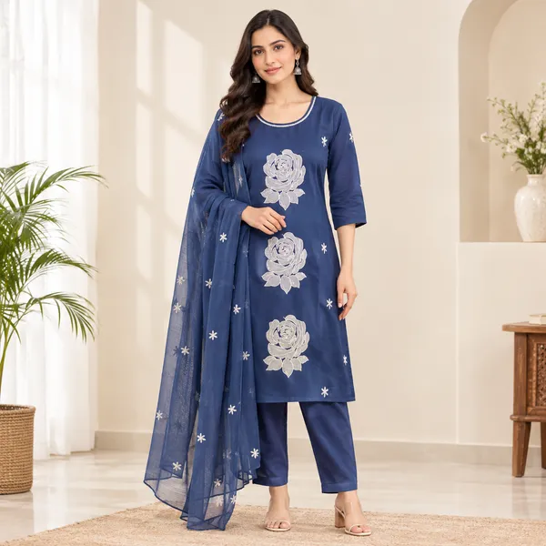Blue_Embroidered_Kurta_Set_For_Women