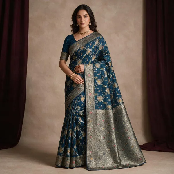 Blue_Printed_Traditional_Saree_For_Women
