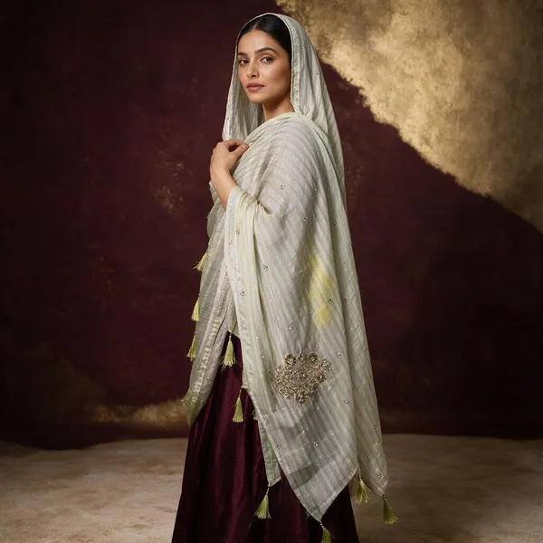 Green_Organza_Embroidered_Dupatta_For_Women