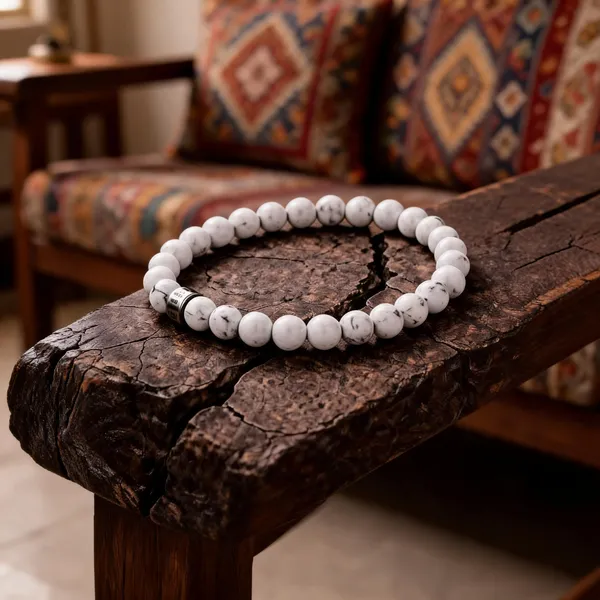 White_Stone_Beads_Metallic_Accent_Bracelet_For_Unisex