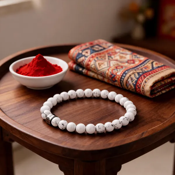 White_Stone_Beads_Metallic_Accent_Bracelet_For_Unisex