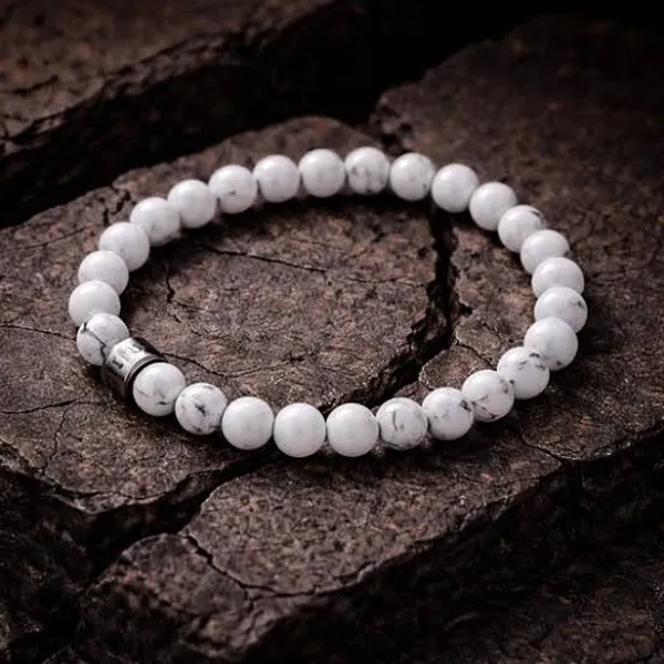 White_Stone_Beads_Metallic_Accent_Bracelet_For_Unisex