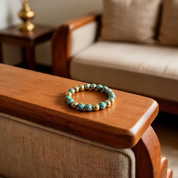 Gold_Turquoise_Stone_Beaded_Bracelet_For_Unisex
