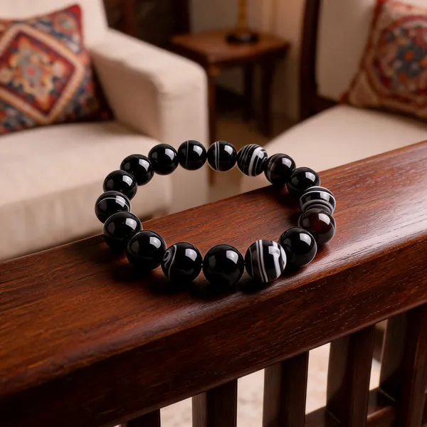 Black_Stone_Beads_Striped_Bracelet_For_Unisex