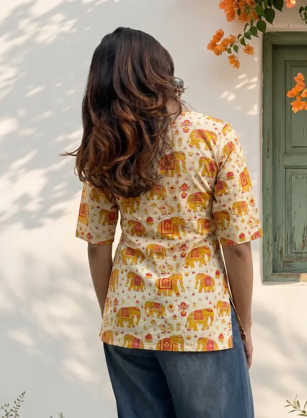 Beige_Cotton_Relaxed_Floral_Print_Full_Sleeve_Short_Kurti_For_Women