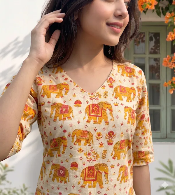 Beige_Cotton_Relaxed_Floral_Print_Full_Sleeve_Short_Kurti_For_Women