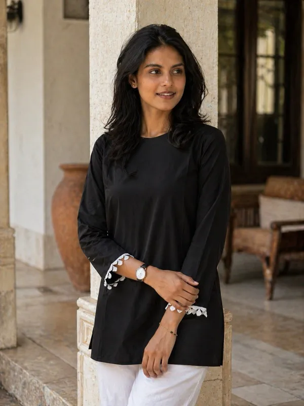 Black_Cotton_Short_Kurti_For_Women