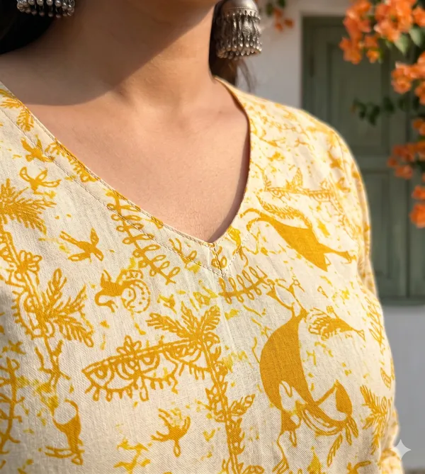 Yellow_Cotton_Relaxed_Floral_Print_Long_Sleeve_Short_Kurti_For_Women