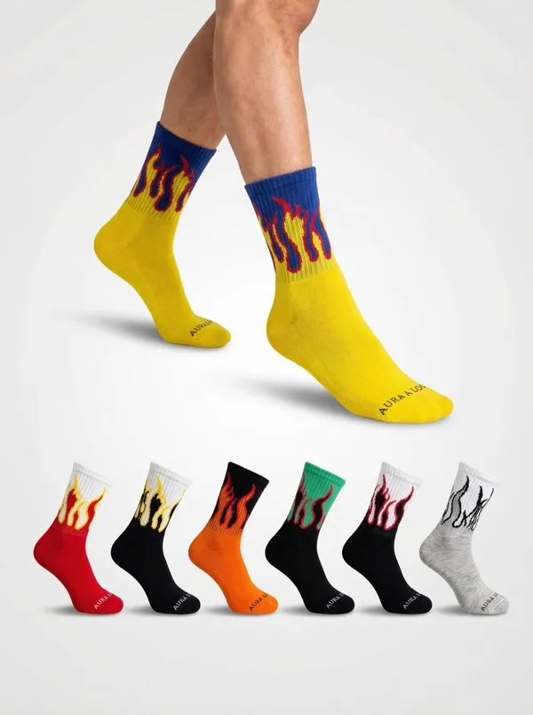 Pack_Of_7_Multicolor_Cotton_Flame_Print_Crew_Socks_For_Unisex