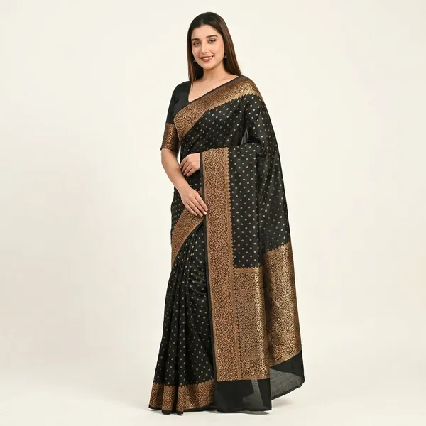 Black_Handloom_Banarasi_Silk_Saree_With_Antique_Zari_Border