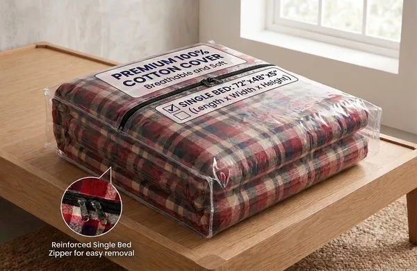 72X48_-_5_Inch_Single_Bed_Mattress_cover_(Red_Check)_-_Set_of_1_piece