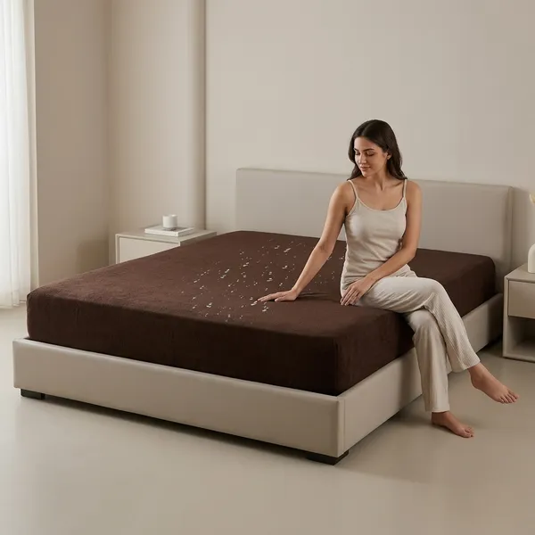 ComfortU_Polyester_Double_Waterproof_Bedsheet_(Dark_Brown)
