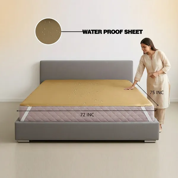 ComfortU_Polyester_Double_Waterproof_Bedsheet_(Golden)_-_72x75_Inch_Size