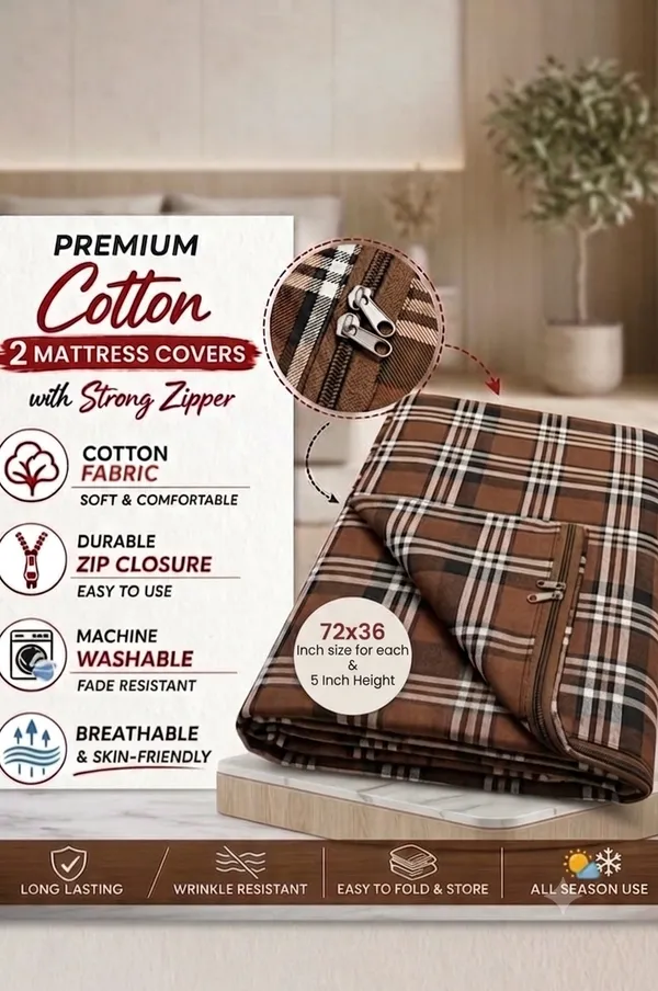 72X36_-_5_Inch_Double_bed_Mattress_cover_(Brown_Check)_-_Set_of_2_pieces
