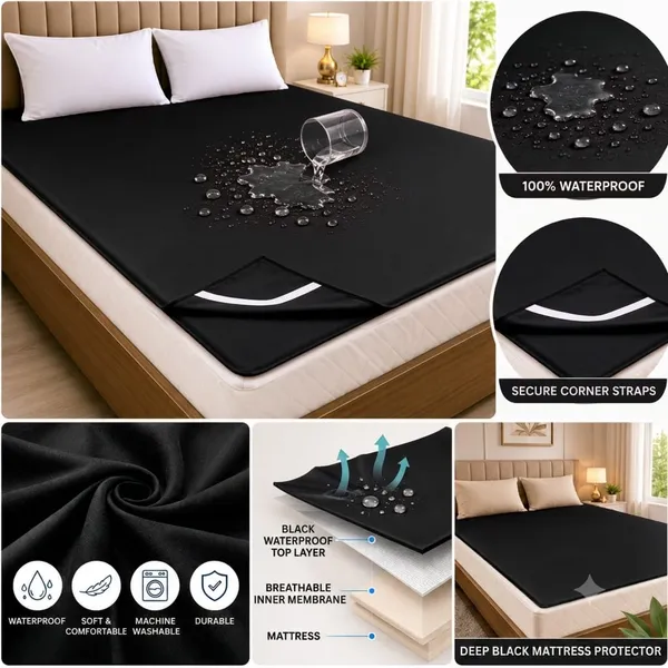 ComfortU_Polyester_Double_Waterproof_Bedsheet_(Black)