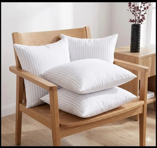 ComfortU_Microfibre_Sleeping_Cushions_Pack_of_4,_16x16_Inch_Stripped_cover_Cushion_(White)