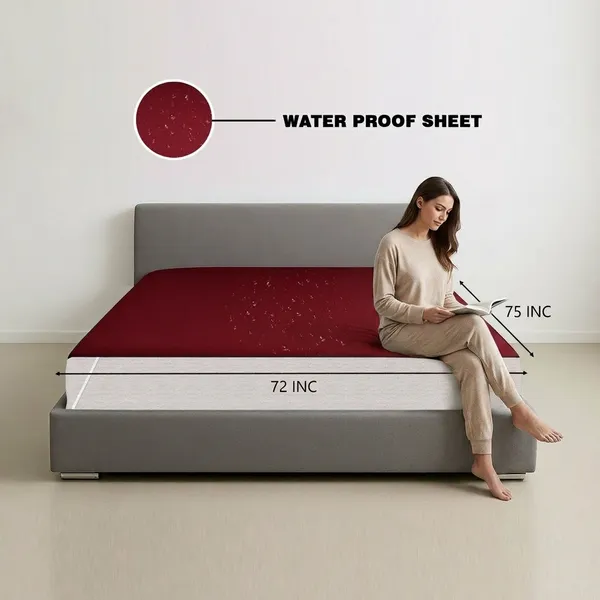 ComfortU_Polyester_Double_Waterproof_Bedsheet_(Maroon)_-_72x75_Inch_Size
