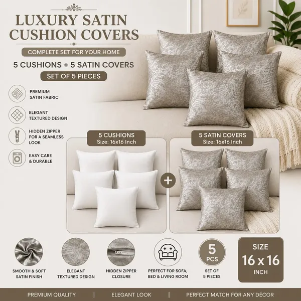 Pack_of_5_16x16_Inch_Satin_Cushion_Covers_with_5_Cushion_Fillers_|_Sofa,_Bedroom_&_Bedding_Decor_-_ComfortU