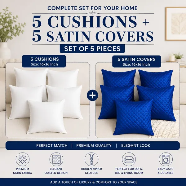 Set_of_5_cushions_with_5_Satin_cushion_covers_(Blue_color)_of_16x16_Inch_size