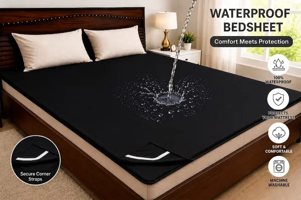 ComfortU_Polyester_Double_Bed_Cover_(Black)_-_72x75_Inch_Size