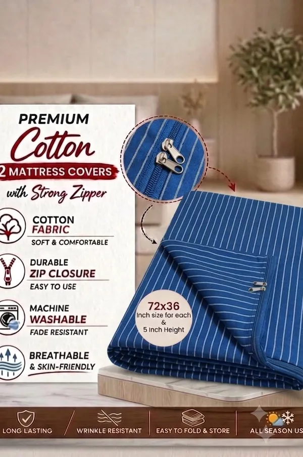 ComfortU_Cotton_Double_Bed_Cover_(Blue,_Double_Bed_Mattress_Cover_72X36X5_Inch_Set_Of_2_Pieces)