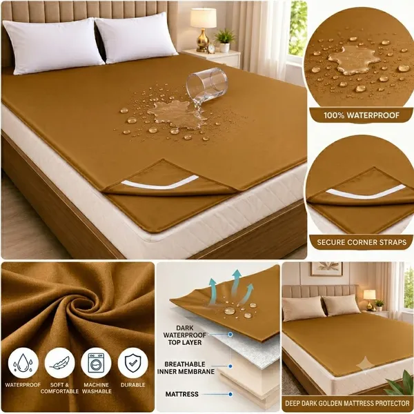 ComfortU_Polyester_Double_Waterproof_Bedsheet_(Golden)_-_72x75_Inch_Size